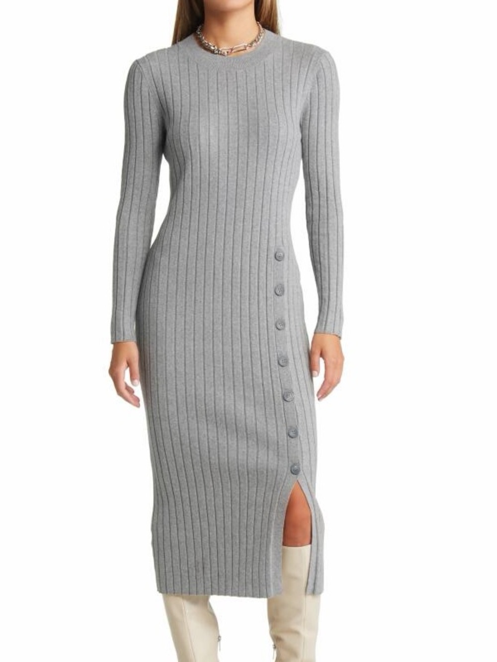 NWT Open Edit Women's Button Sweater Midi Dress gray size medium